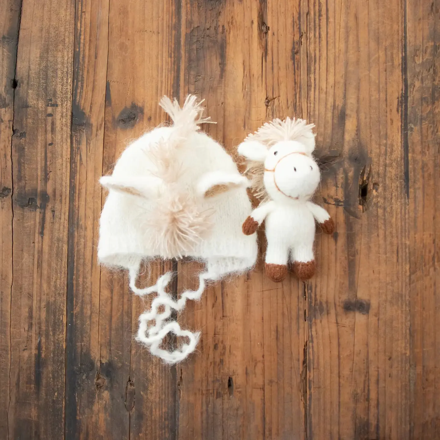 2026 Handmade Knitted Horse Doll & Hat Set - Newborn Photography Prop - Image 2